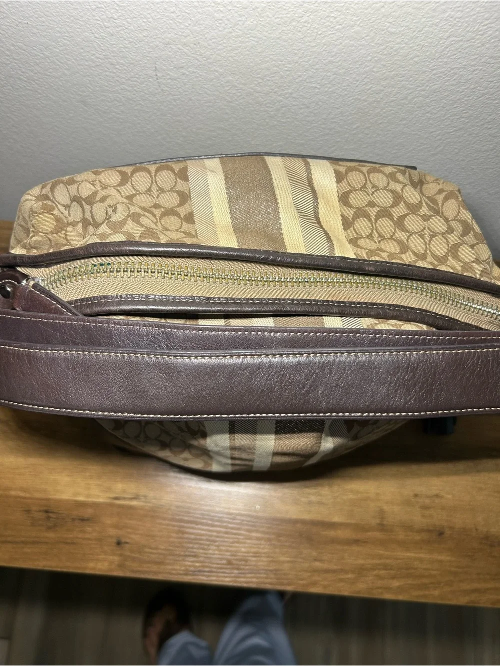 Coach Brown & Cream Signature Stripe Shoulder Bag